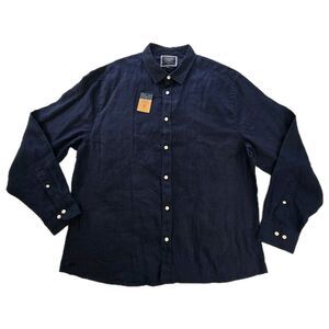 NWT Charles Tyrwhitt 100% Linen Navy Dress Shirt Men’s XXL 34/35 Slim Fit